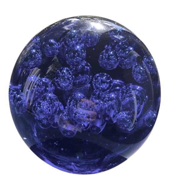 Art Sphere Paperweight Vintage MCM Cobalt Blue Glass Textured Bubbles 5x5 heavy - Picture 5 of 13